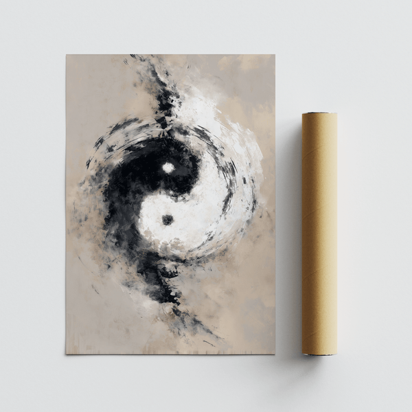 Abstract Yin Yang Art featuring White and Black for meditation space print