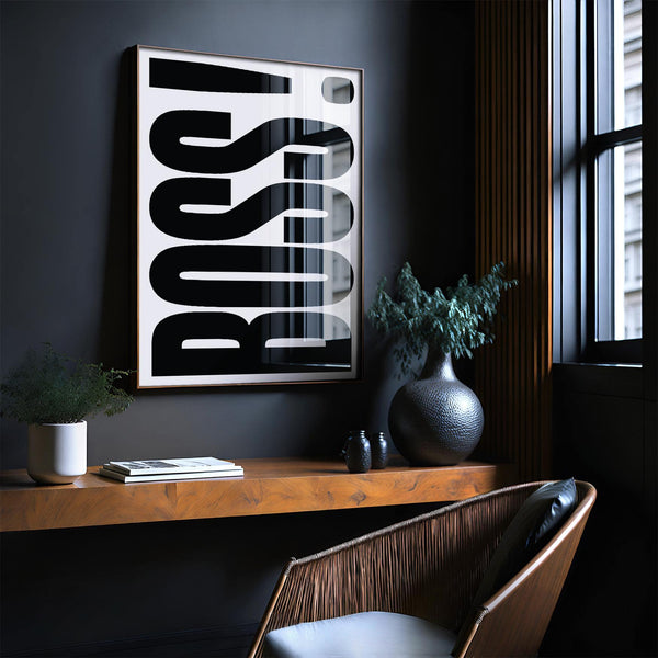 Office wall art with strong black typography contrast