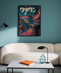 Japanese Street Art Print Blue Pink study room wall art