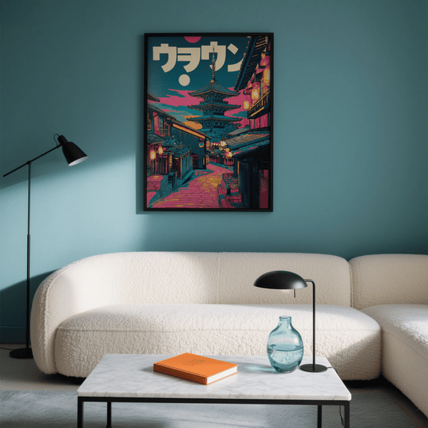 Japanese Street Art Print Blue Pink study room wall art