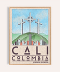 Cali Colombia Art Print showing Three Crosses Monument and skyline