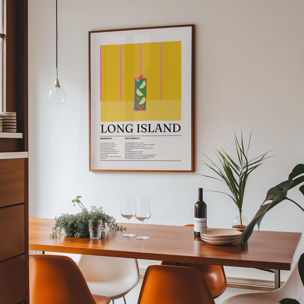 Long Island Iced Tea cocktail art used as a modern drink print with bright colors.