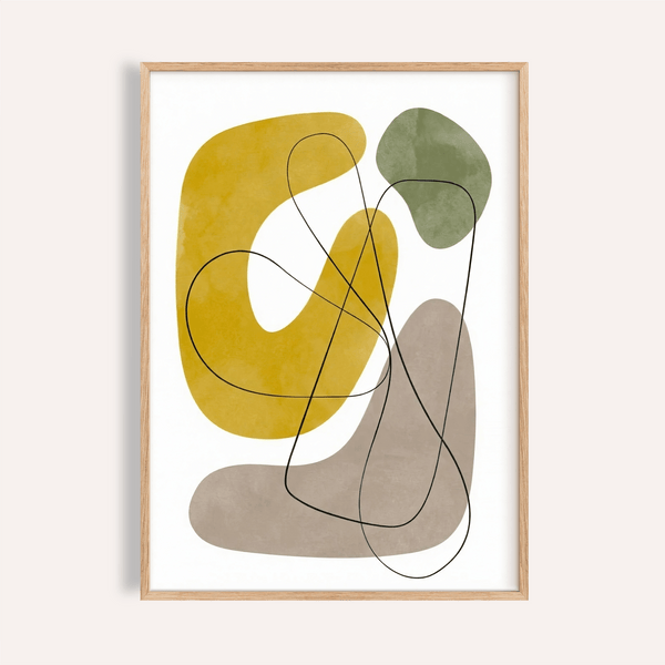 Abstract Wall Print with Yellow and Green shapes for living room wall art