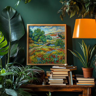 Vibrant Landscape Art blue and yellow wall decor for entryway
