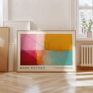 Aqua and red colorful abstract art for contemporary office wall decor