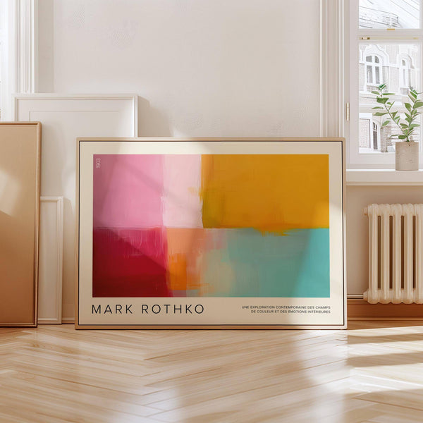 Aqua and red colorful abstract art for contemporary office wall decor