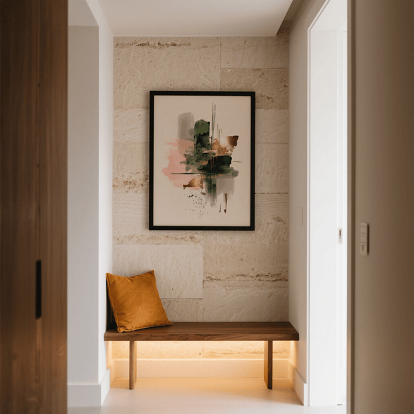 Pink and Green Print abstract poster, perfect for nursery walls, combines Pink, Green, Beige, Gold.