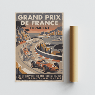 Coastal circuit race poster with yachts in the marina and hillside scenery