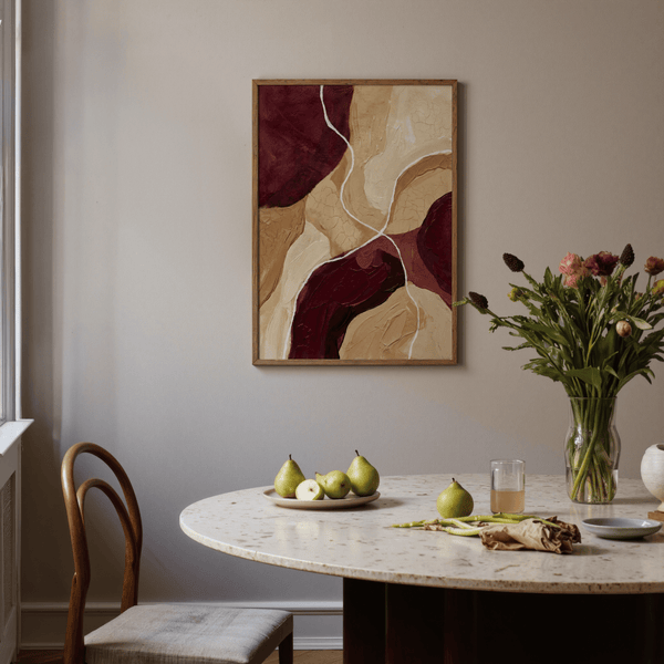 Large Abstract Burgundy Print, brown beige palette for lounge area wall art