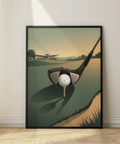 Close-up wall art print of a golf driver and dimpled ball marked 4 on a tee