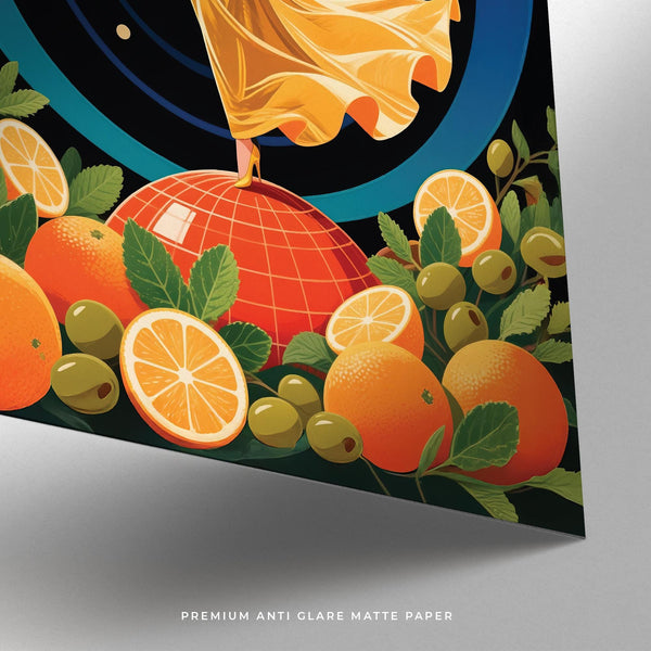 Bar art canvas print with cosmic background and vintage glamour.