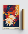 Mid-century style art flower print with daisies and blossoms.