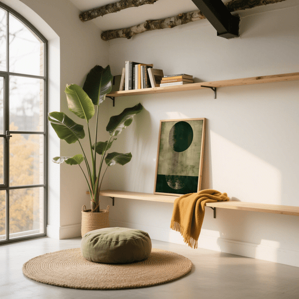 Contemporary wall art in green and beige, Modern Abstract Art Print style for entryway