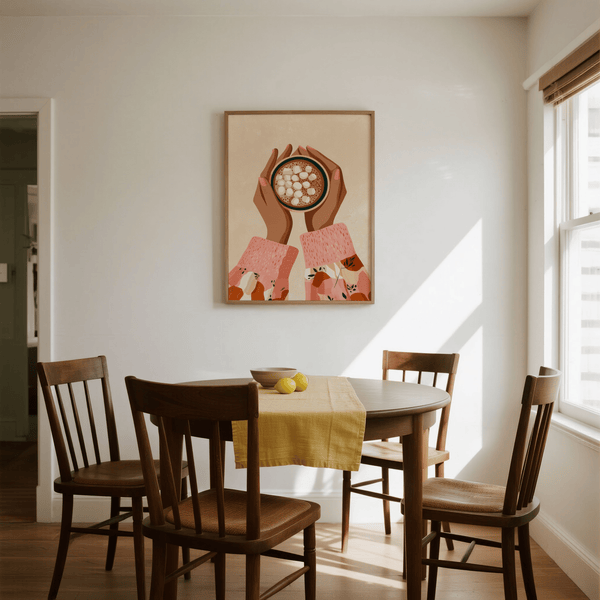 Hot Cocoa Wall Art in brown and pink shades for coffee nook