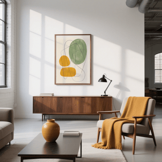 Yellow and Green Print colorful abstract in green and yellow, loft, wall art