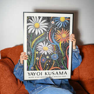 Colorful Floral Prints for Framing featuring orange, blue, and white flowers in a modern style.