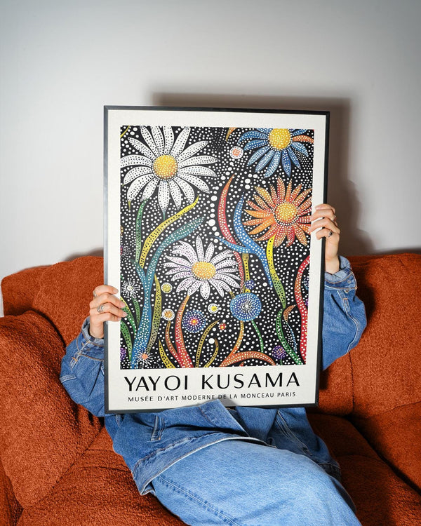 Colorful Floral Prints for Framing featuring orange, blue, and white flowers in a modern style.