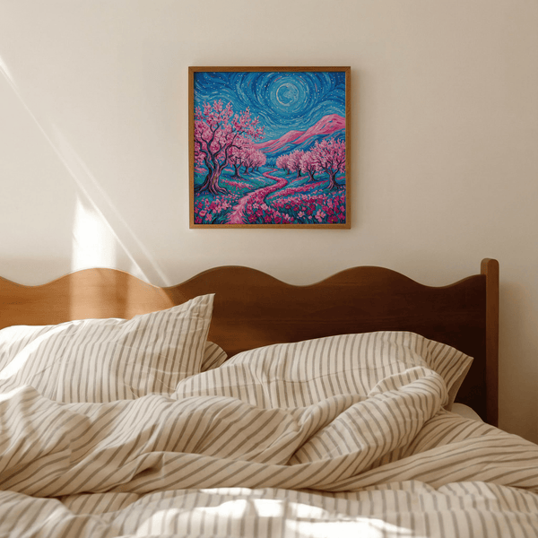 Van Gogh Floral Print featuring Pink and Purple blossoms for bedroom art print