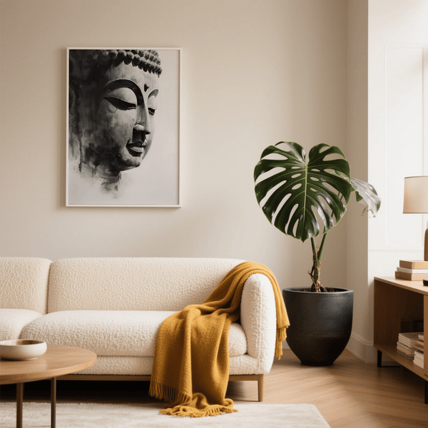 Buddha Art Print poster in Black for meditation room display