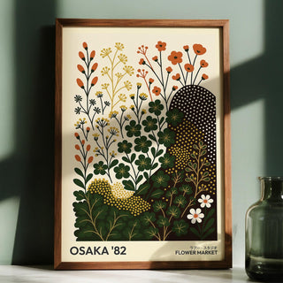 Graphic style modern nature wall art with green and orange plants