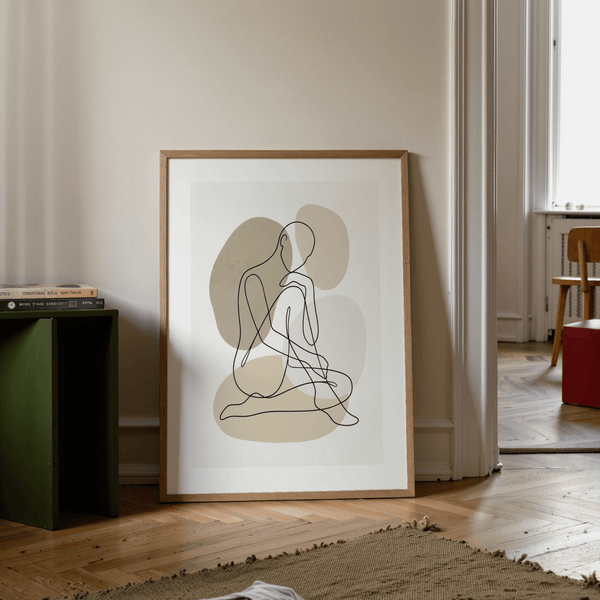 Line Art Figure Print detail of layered organic shape background