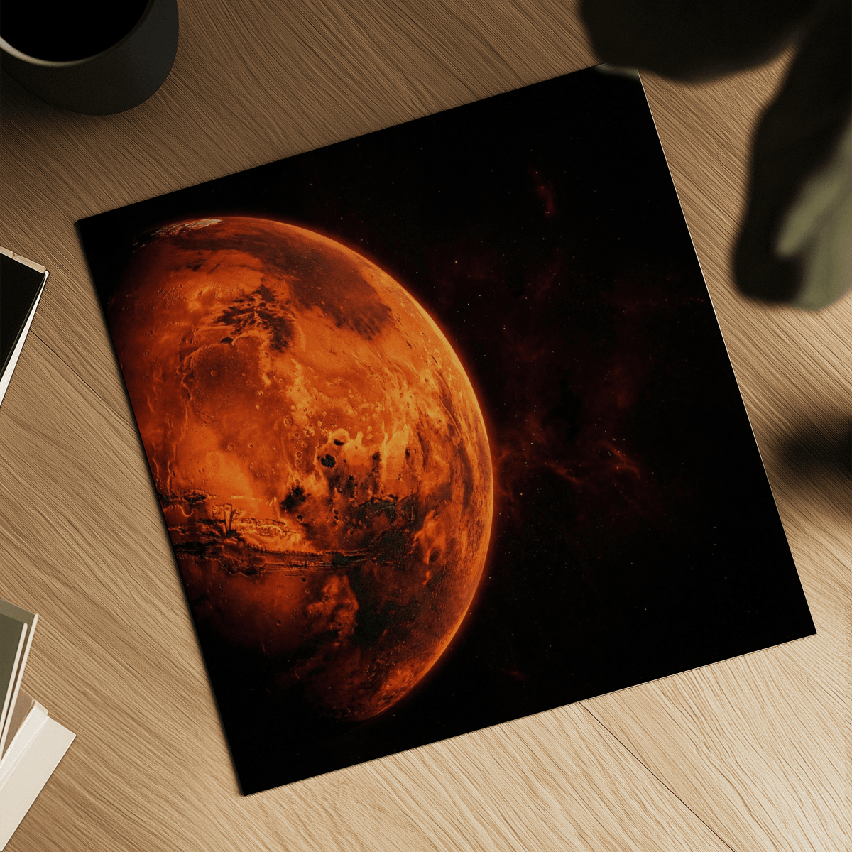 Modern Mars Wall Art in Black and Orange for bedroom feature wall
