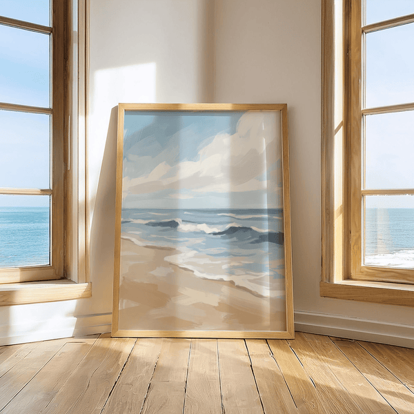 Seascape Poster displaying Blue, Beige, White in modern living room poster