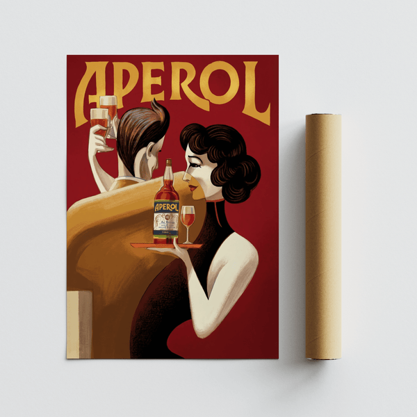 Vintage Drink Wall Art, Red Yellow palette, statement piece