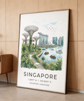 Front view of Singapore City Landscape Art poster showing Marina Bay Sands, ArtScience Museum, and birds overhead