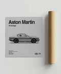 Classic Aston Martin Poster, black and white design for entryway wall