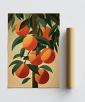 Orange Tree Art Print showing ripe fruit in orange, green, and beige for study