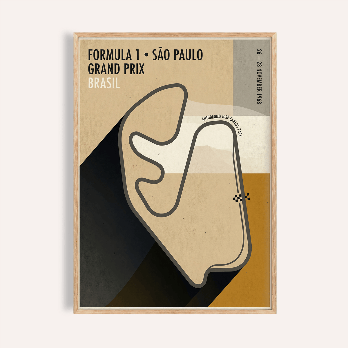 Vintage Racing Wall Art São Paulo circuit diagram with bold outline