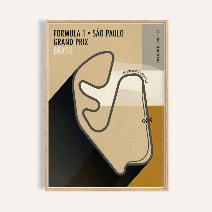 Vintage Racing Wall Art São Paulo circuit diagram with bold outline