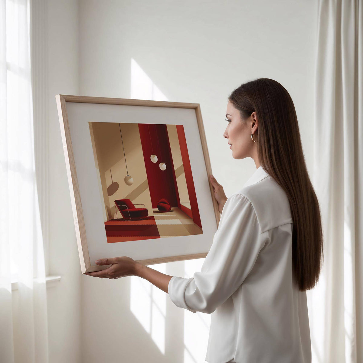Modern minimalist red wall art ideal for stylish home offices