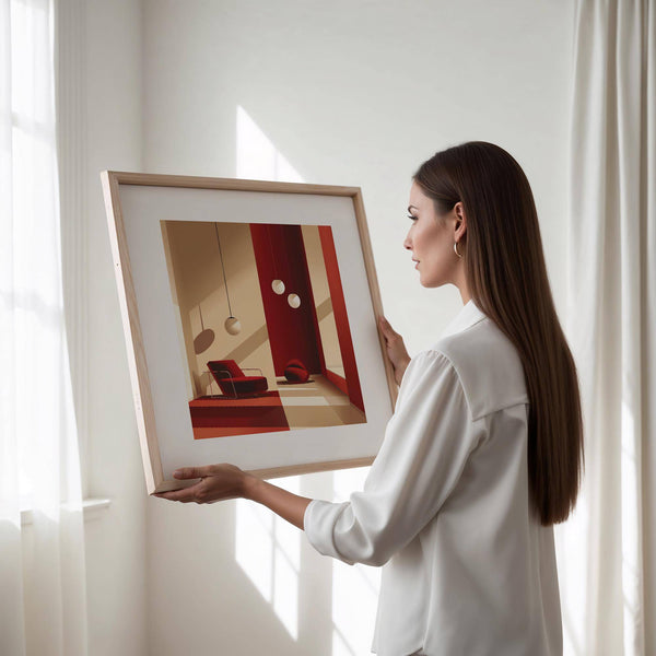 Modern minimalist red wall art ideal for stylish home offices