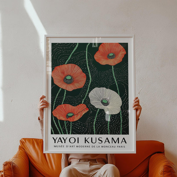 Abstract poppy print in Extra Large Floral Wall Art format with line textures.