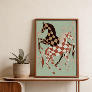Detail crop of horse poster featuring decorative floral motif on the hindquarter