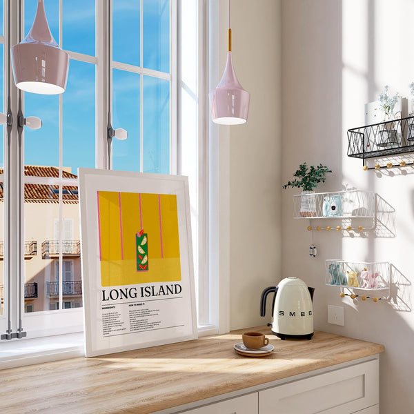 Colorful bar wall art featuring Long Island Iced Tea in a fun vintage design.