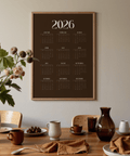 Brown Calendar Print yearly overview art in brown, orange, white for den