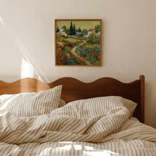Flower Garden Art Print yellow and green shades, bedroom decor print