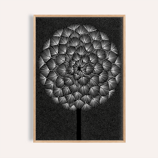 Dandelion Wall Print in Black and White for living room wall art