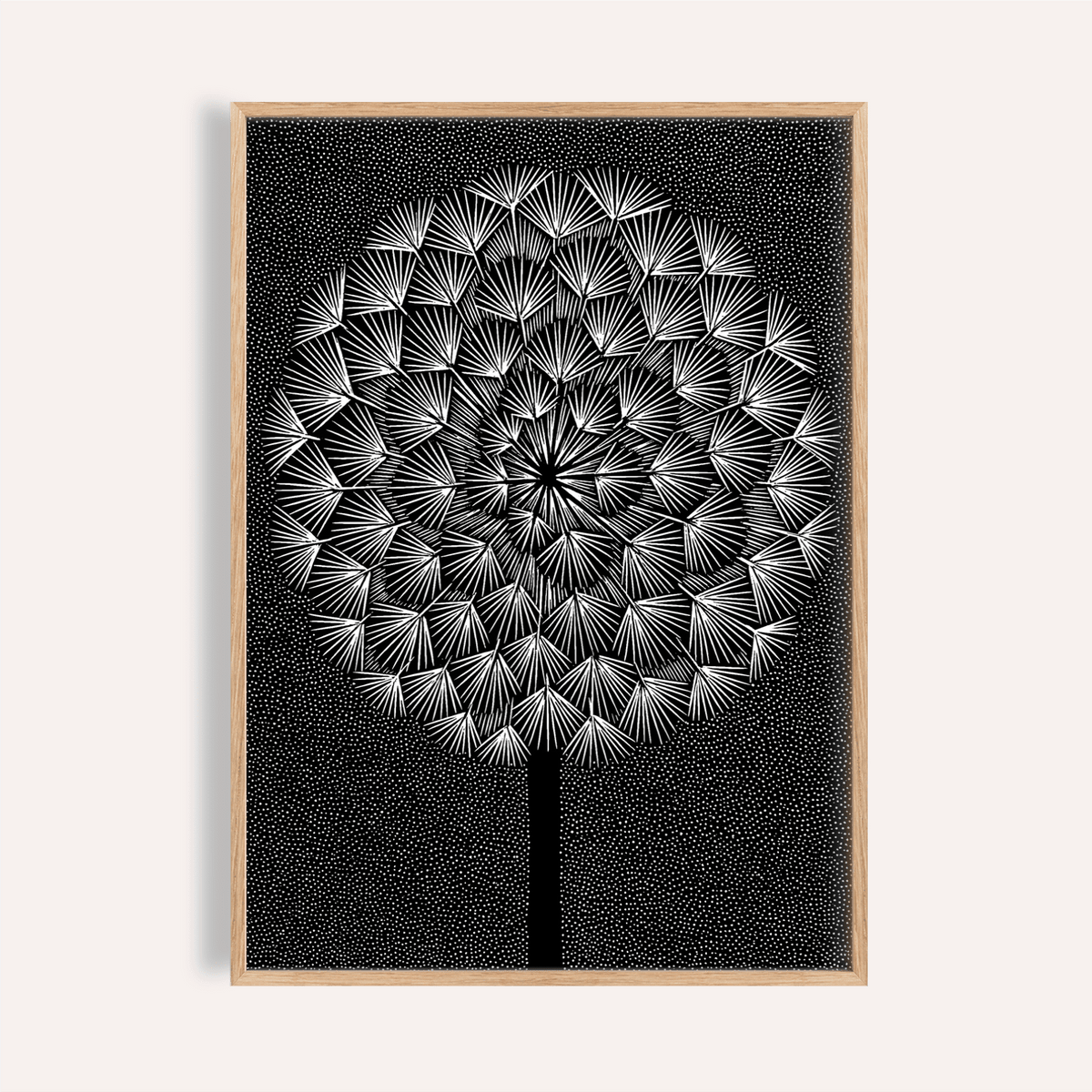 Dandelion Wall Print in Black and White for living room wall art