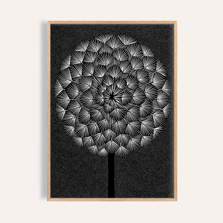 Dandelion Wall Print in Black and White for living room wall art