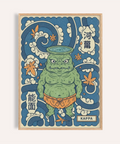 Kappa Japanese Wall Art poster showing green creature with blue waves