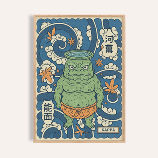 Kappa Japanese Wall Art poster showing green creature with blue waves