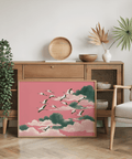 Chic Pink Crane Wall Art in Pink and Green hues for reading nooks
