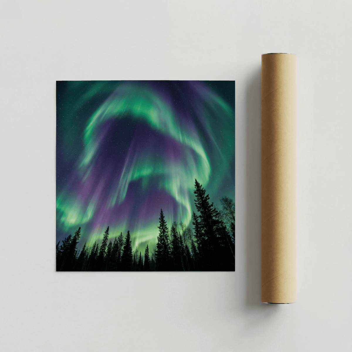 Northern Lights Art Print using purple and black in bedroom wall art