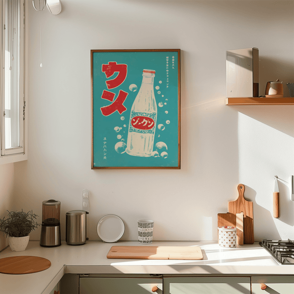 Japanese Drink Art print for living room, featuring Red, White, Blue