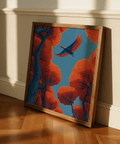 Fyling Bird Wall Decor design with vibrant blue and red for hallway decor