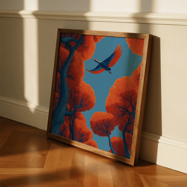 Fyling Bird Wall Decor design with vibrant blue and red for hallway decor